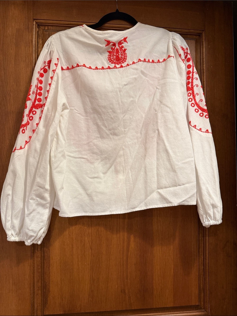 Zara White Blouse with Bright Red Embroidery - Picture 2 of 7